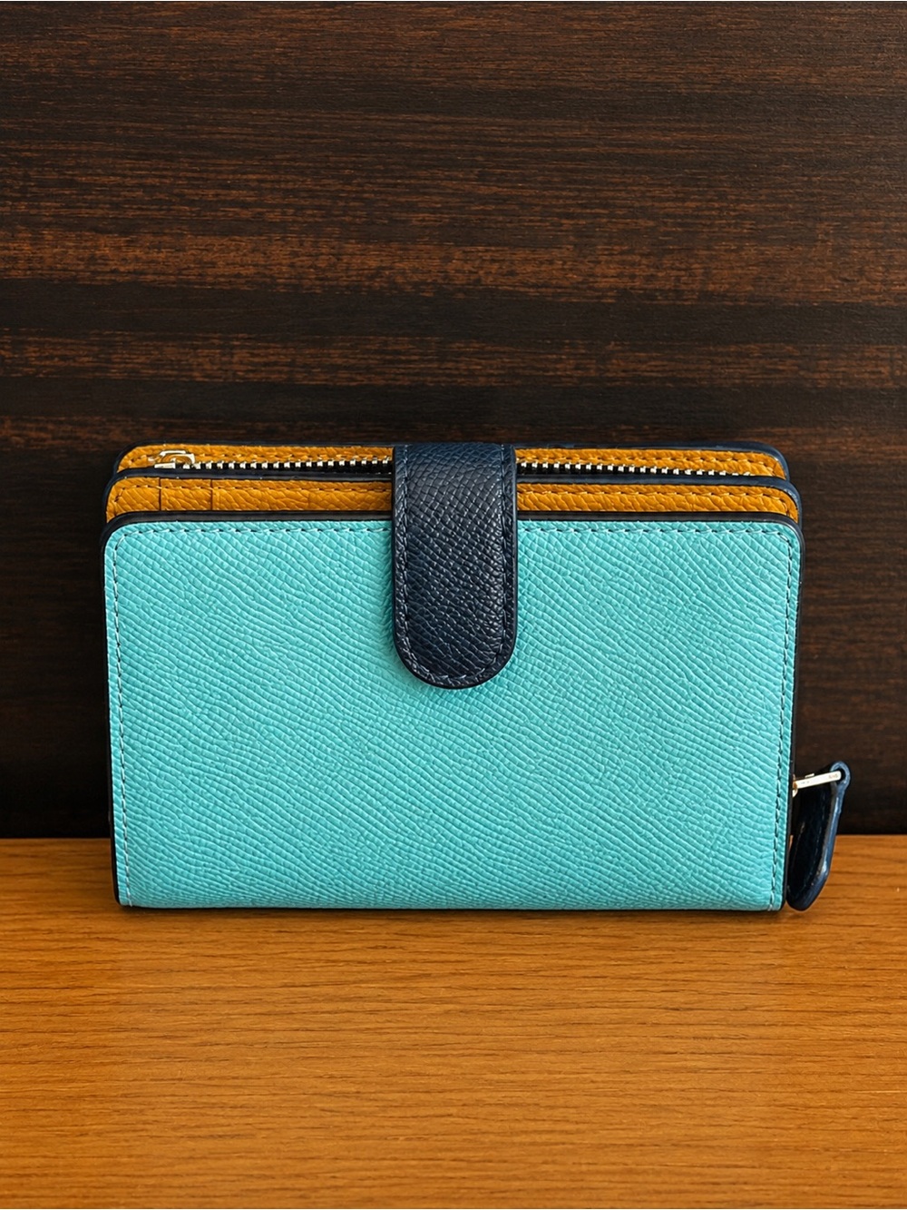 Coach Two-Tone Aqua & Navy Leather Wallet - Picture 3 of 4